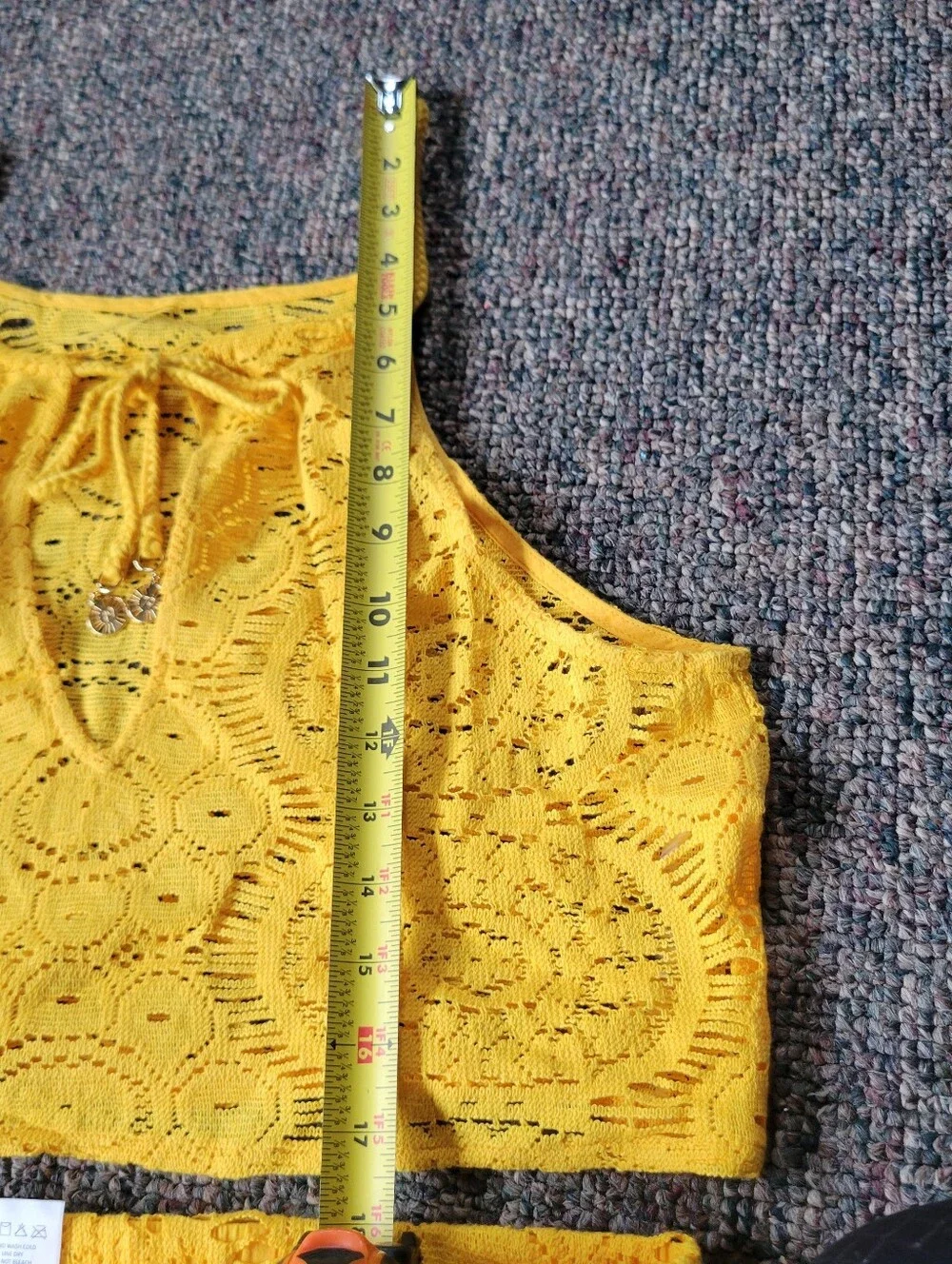 Yellow Crochet Lace Swim Coverup Set - Crochet Slitted Pants & Crop Top